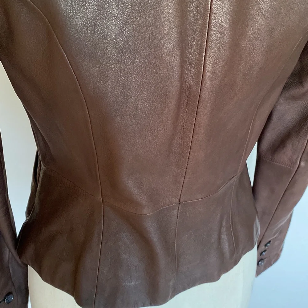 Butter-soft lamb skin chocolate brown Antonio Melani leather jacket, S - Picture 5 of 13